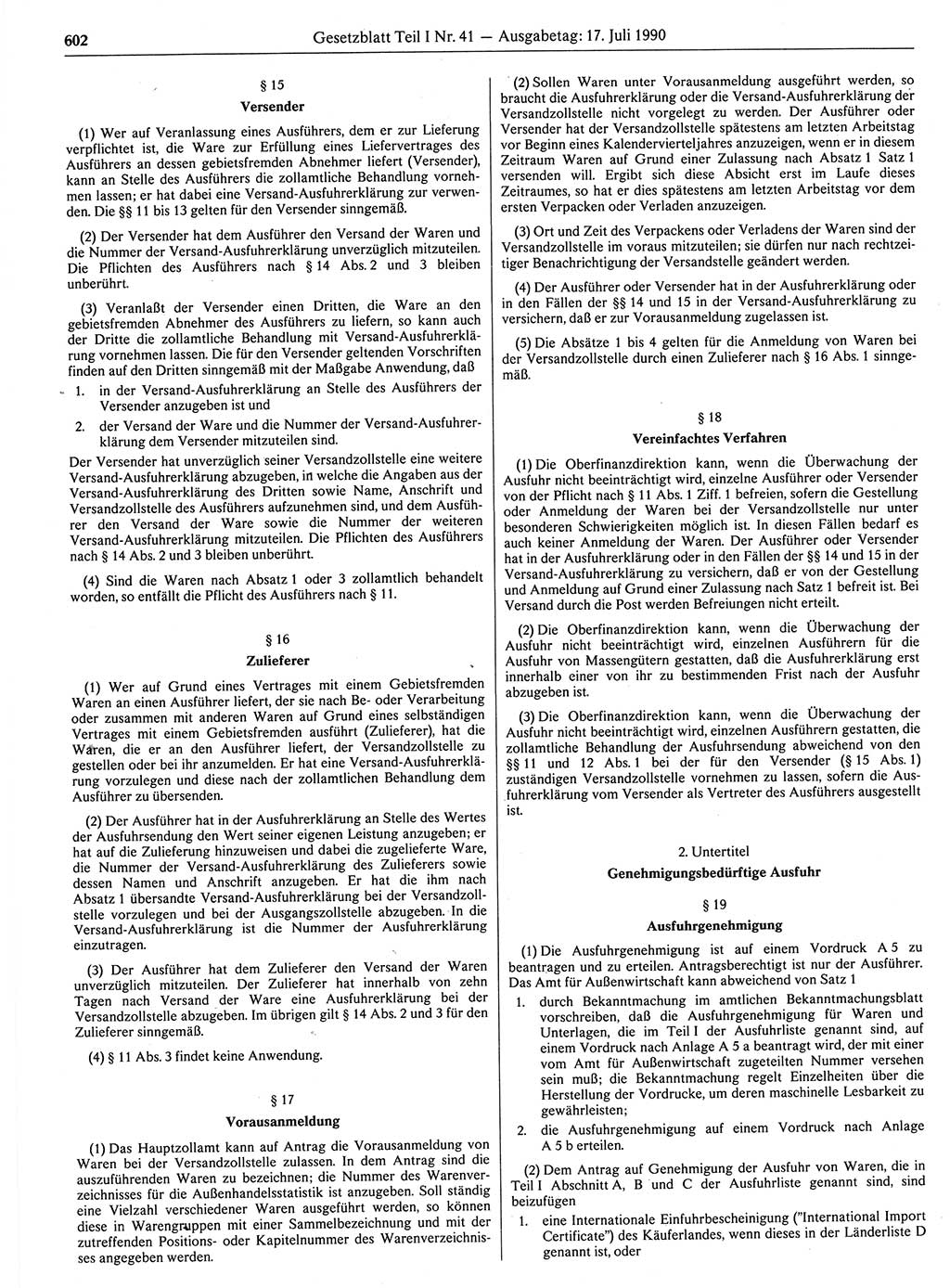 Gesetzblatt (GBl.) der Deutschen Demokratischen Republik (DDR) Teil Ⅰ 1990, Seite 602 (GBl. DDR Ⅰ 1990, S. 602)