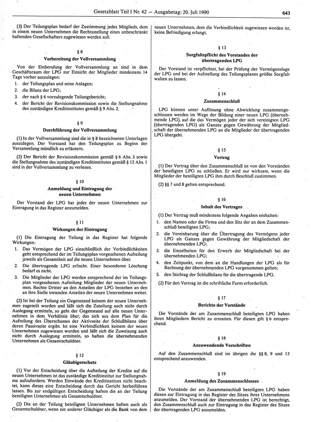 Gesetzblatt (GBl.) der Deutschen Demokratischen Republik (DDR) Teil Ⅰ 1990, Seite 643 (GBl. DDR Ⅰ 1990, S. 643)
