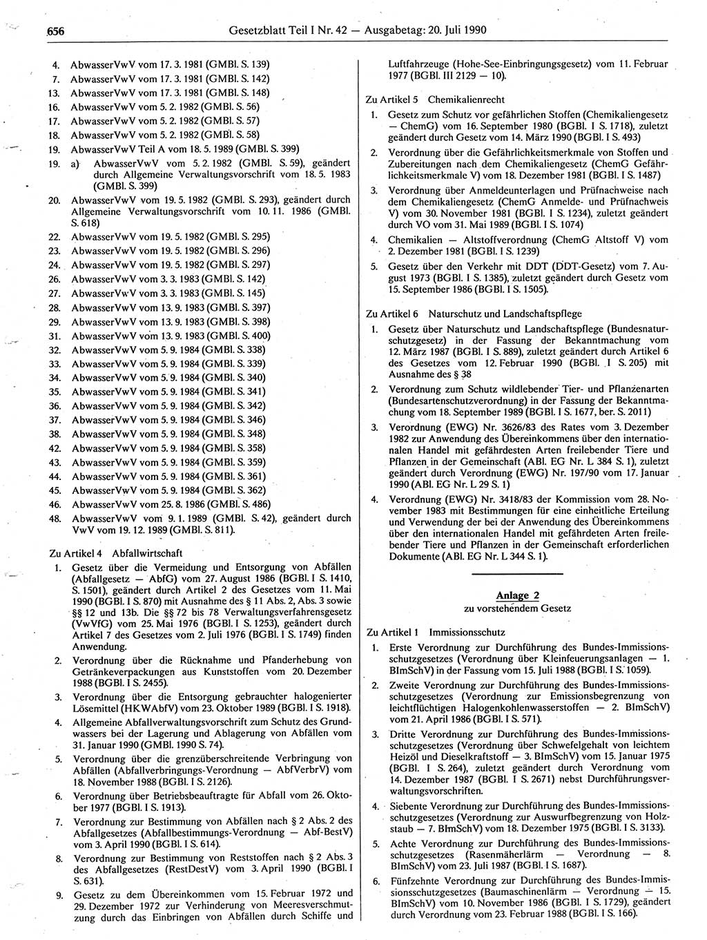 Gesetzblatt (GBl.) der Deutschen Demokratischen Republik (DDR) Teil Ⅰ 1990, Seite 656 (GBl. DDR Ⅰ 1990, S. 656)