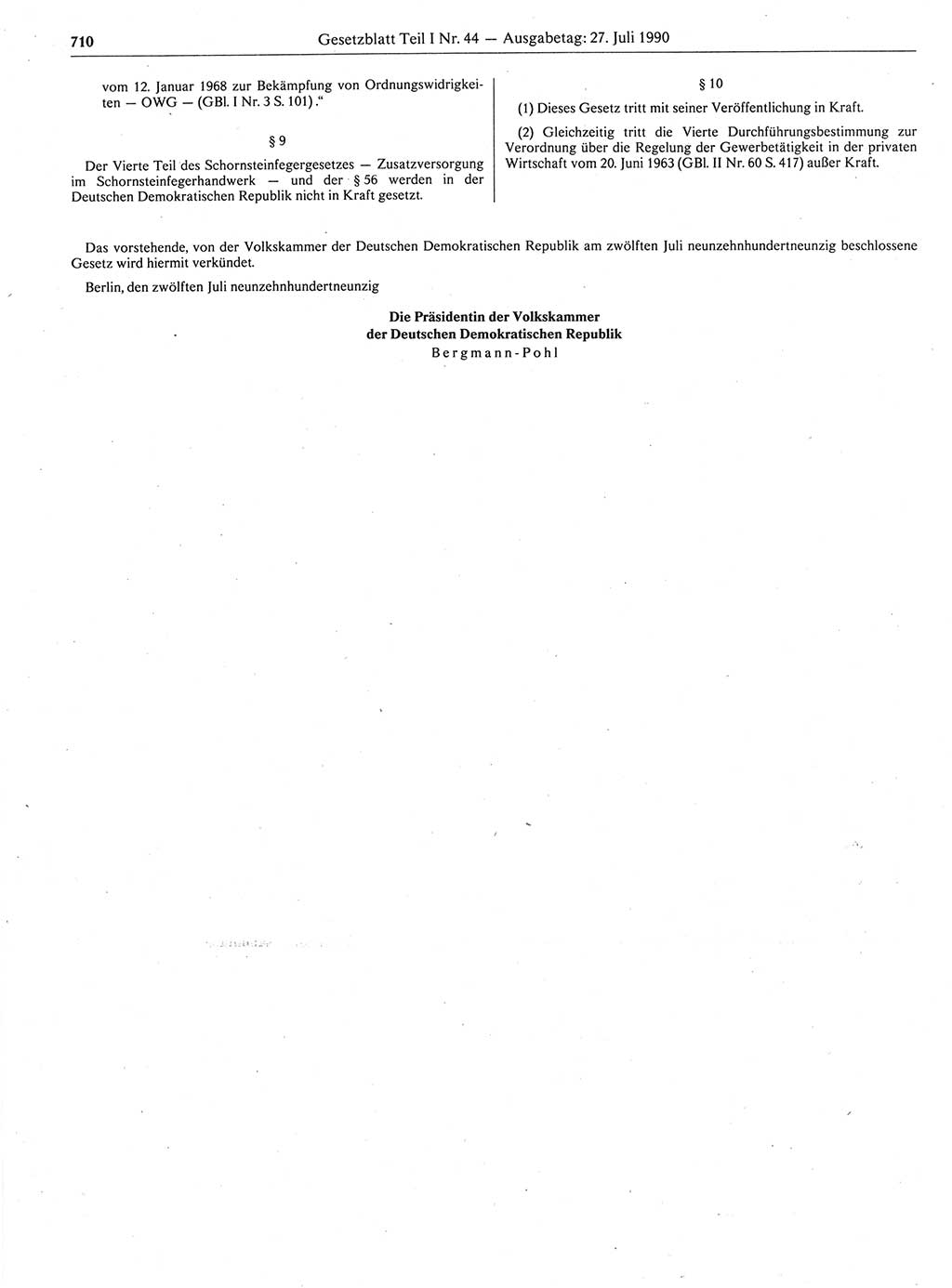 Gesetzblatt (GBl.) der Deutschen Demokratischen Republik (DDR) Teil Ⅰ 1990, Seite 710 (GBl. DDR Ⅰ 1990, S. 710)