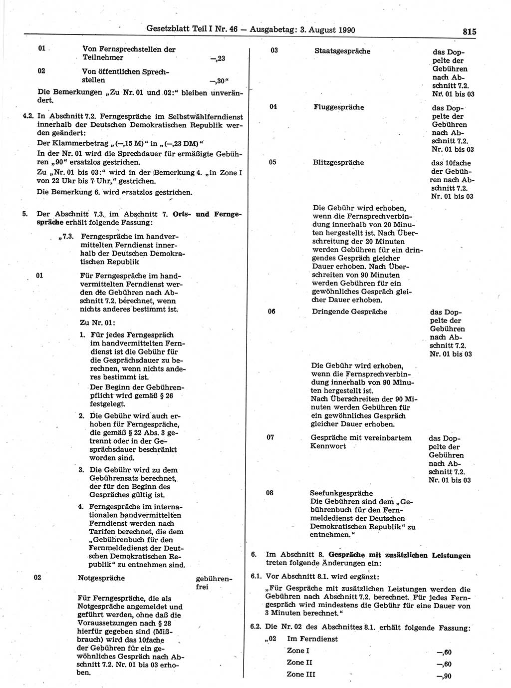 Gesetzblatt (GBl.) der Deutschen Demokratischen Republik (DDR) Teil Ⅰ 1990, Seite 815 (GBl. DDR Ⅰ 1990, S. 815)