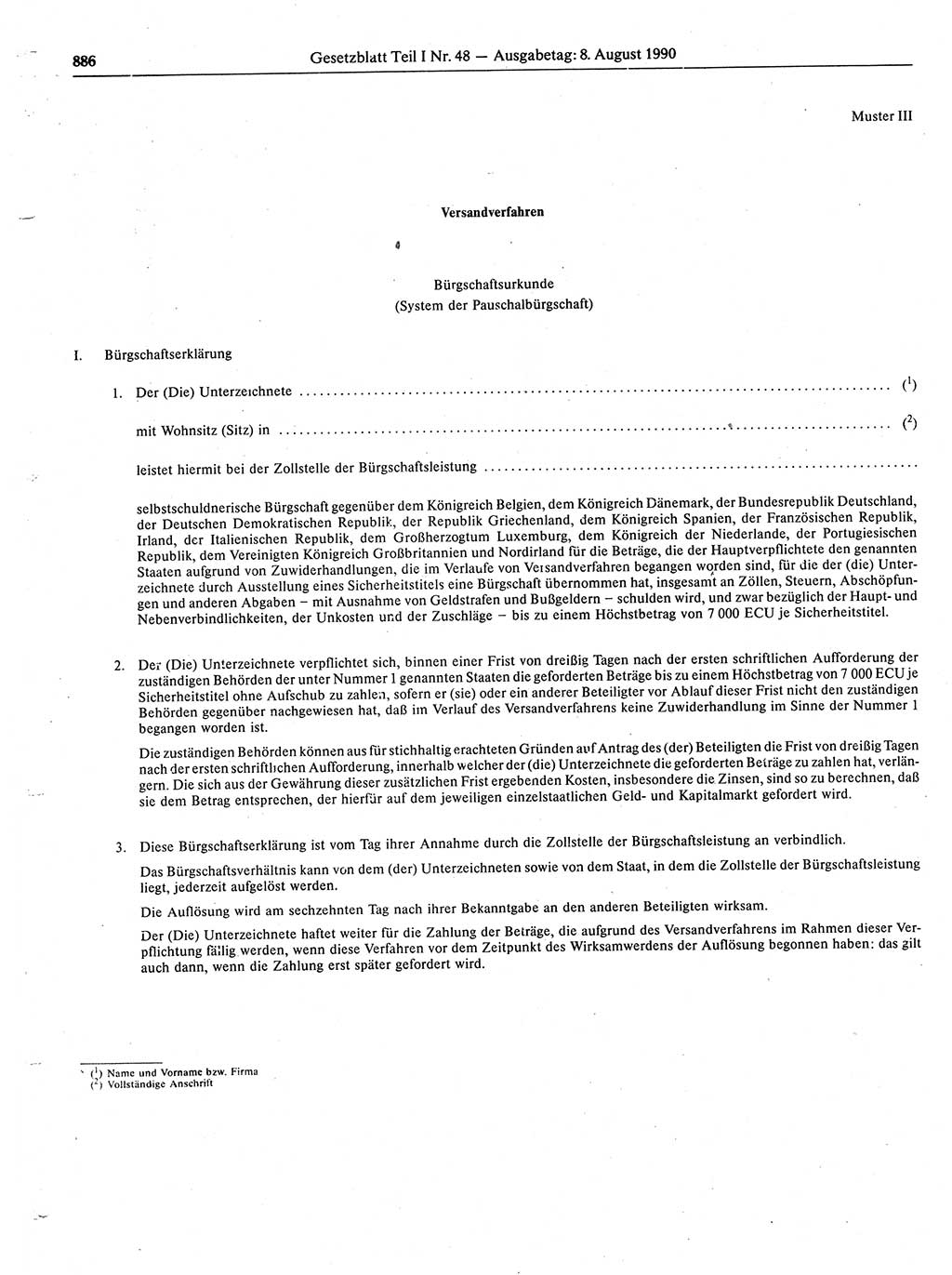 Gesetzblatt (GBl.) der Deutschen Demokratischen Republik (DDR) Teil Ⅰ 1990, Seite 886 (GBl. DDR Ⅰ 1990, S. 886)