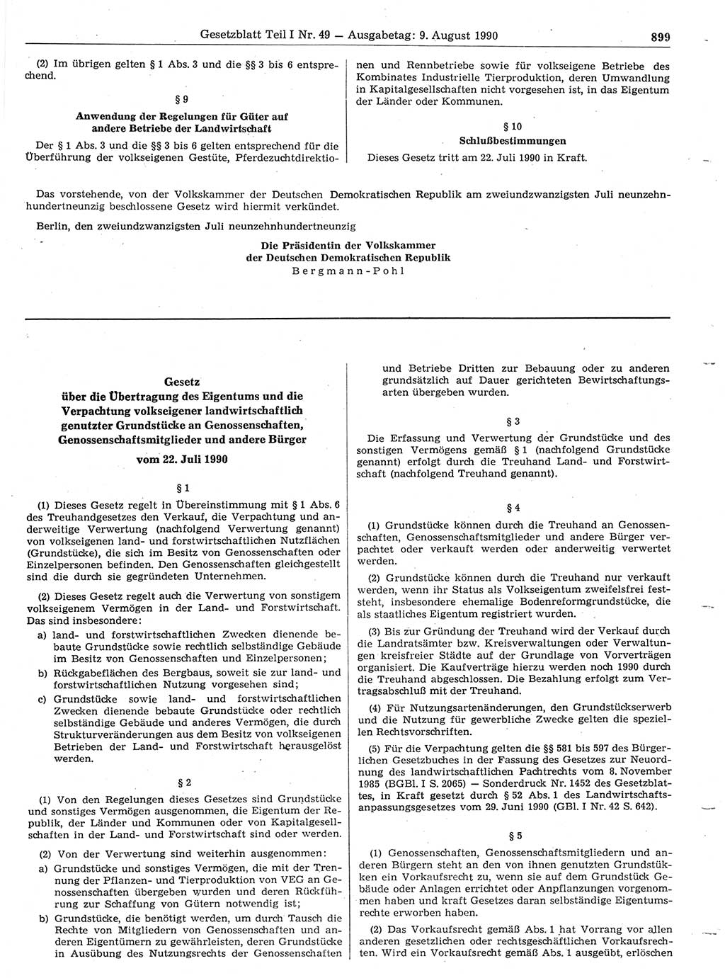 Gesetzblatt (GBl.) der Deutschen Demokratischen Republik (DDR) Teil Ⅰ 1990, Seite 899 (GBl. DDR Ⅰ 1990, S. 899)