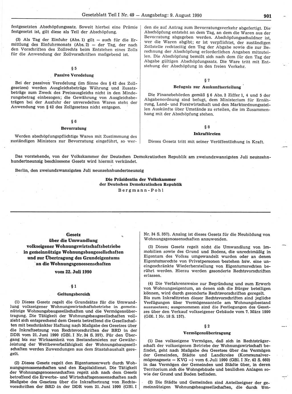 Gesetzblatt (GBl.) der Deutschen Demokratischen Republik (DDR) Teil Ⅰ 1990, Seite 901 (GBl. DDR Ⅰ 1990, S. 901)