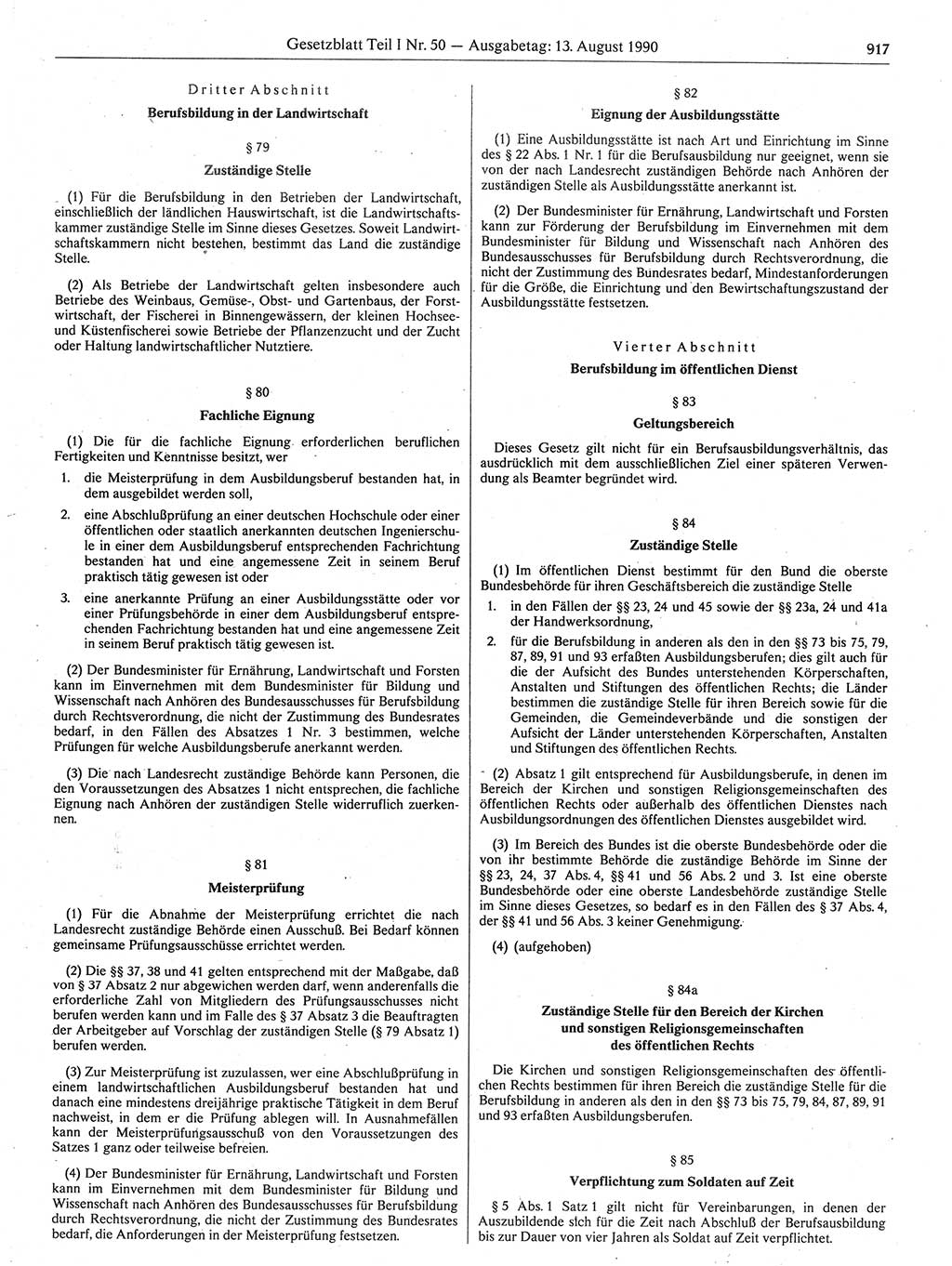 Gesetzblatt (GBl.) der Deutschen Demokratischen Republik (DDR) Teil Ⅰ 1990, Seite 917 (GBl. DDR Ⅰ 1990, S. 917)