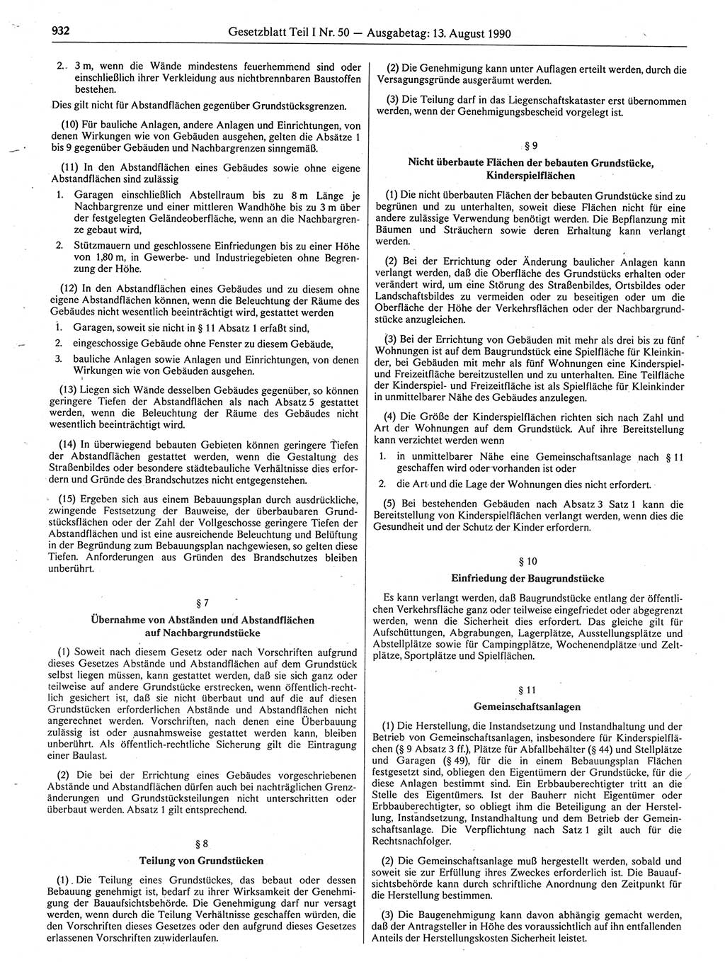 Gesetzblatt (GBl.) der Deutschen Demokratischen Republik (DDR) Teil Ⅰ 1990, Seite 932 (GBl. DDR Ⅰ 1990, S. 932)