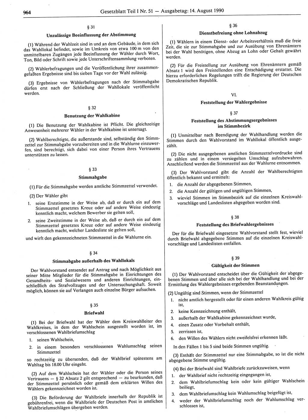 Gesetzblatt (GBl.) der Deutschen Demokratischen Republik (DDR) Teil Ⅰ 1990, Seite 964 (GBl. DDR Ⅰ 1990, S. 964)