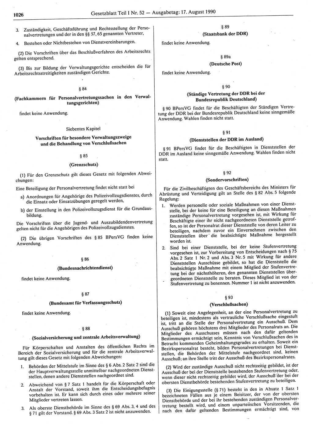 Gesetzblatt (GBl.) der Deutschen Demokratischen Republik (DDR) Teil Ⅰ 1990, Seite 1026 (GBl. DDR Ⅰ 1990, S. 1026)