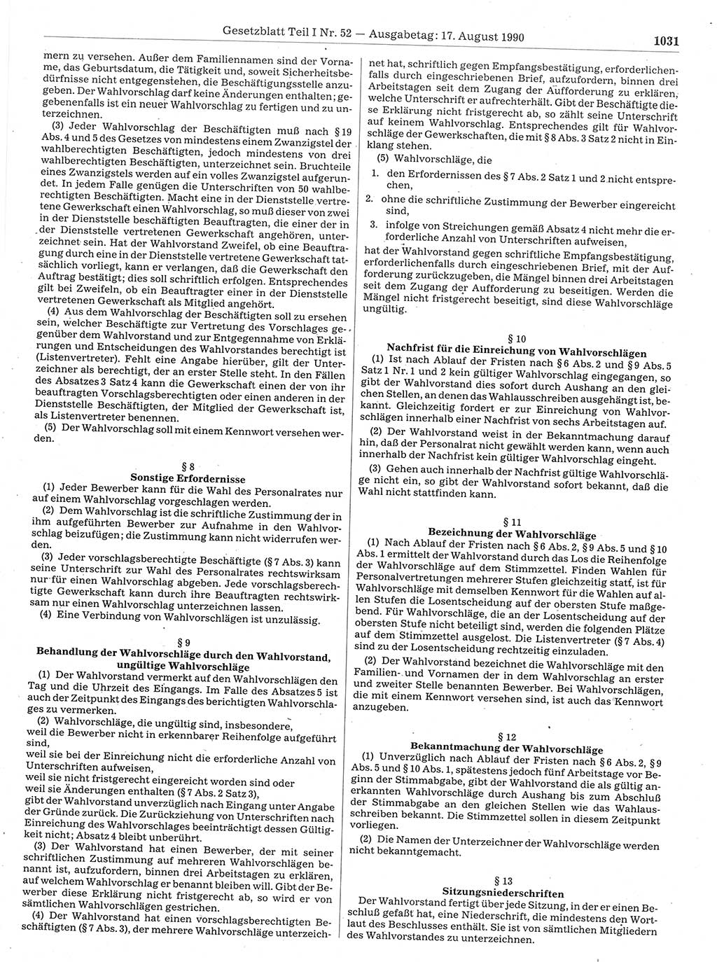 Gesetzblatt (GBl.) der Deutschen Demokratischen Republik (DDR) Teil Ⅰ 1990, Seite 1031 (GBl. DDR Ⅰ 1990, S. 1031)