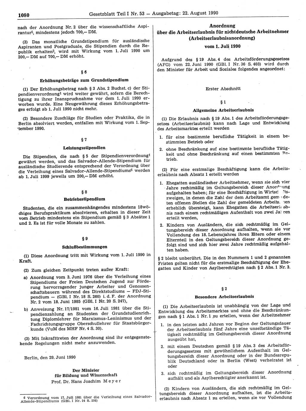 Gesetzblatt (GBl.) der Deutschen Demokratischen Republik (DDR) Teil Ⅰ 1990, Seite 1080 (GBl. DDR Ⅰ 1990, S. 1080)