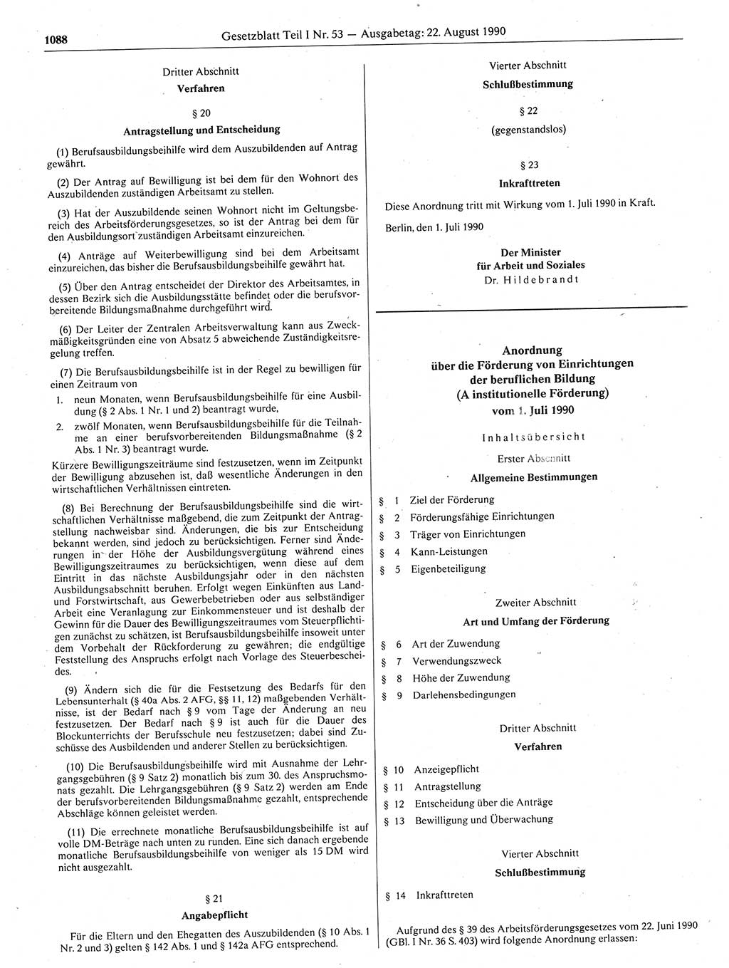 Gesetzblatt (GBl.) der Deutschen Demokratischen Republik (DDR) Teil Ⅰ 1990, Seite 1088 (GBl. DDR Ⅰ 1990, S. 1088)