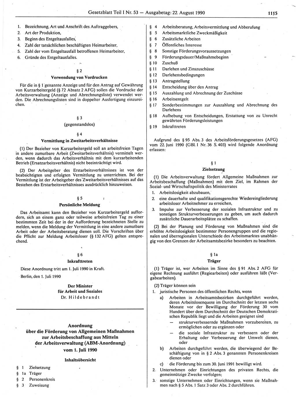 Gesetzblatt (GBl.) der Deutschen Demokratischen Republik (DDR) Teil Ⅰ 1990, Seite 1115 (GBl. DDR Ⅰ 1990, S. 1115)