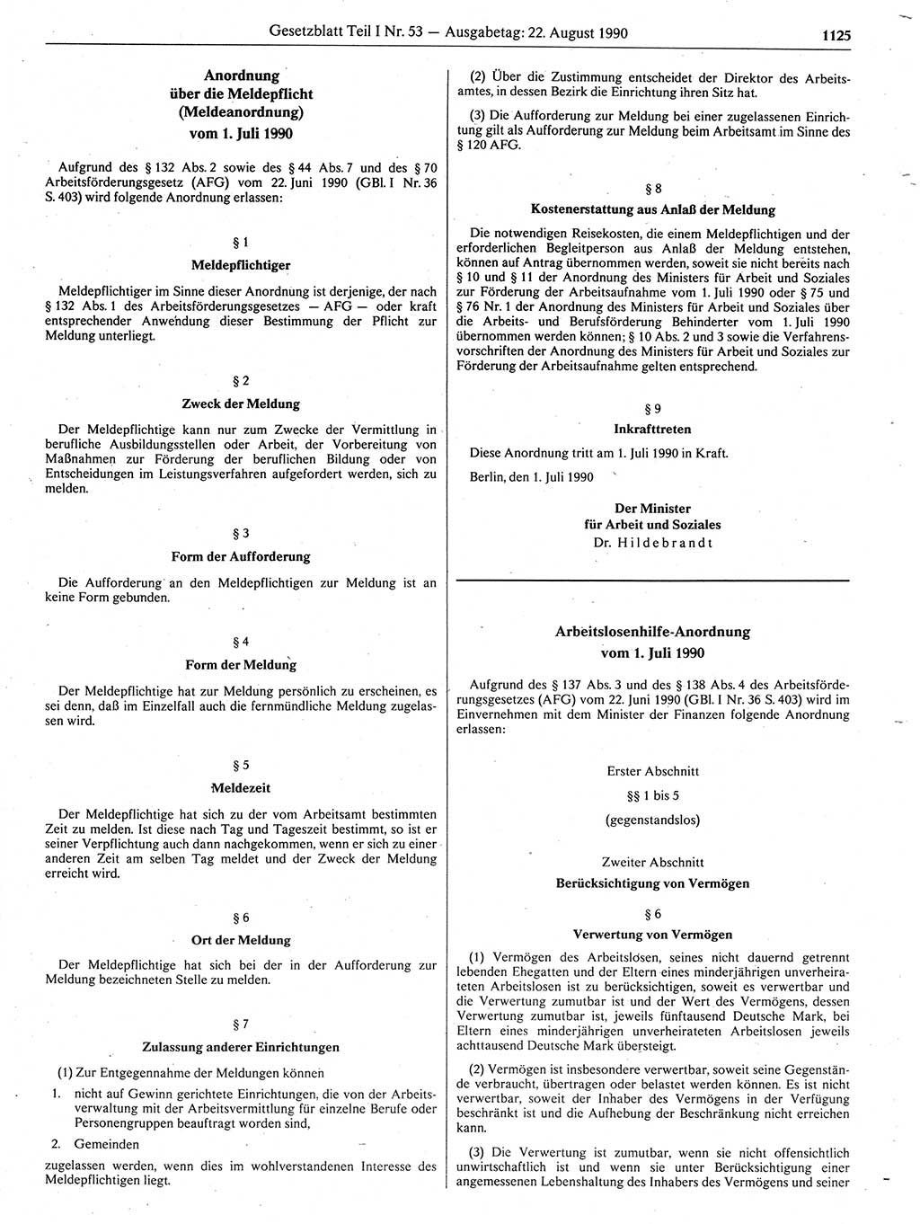 Gesetzblatt (GBl.) der Deutschen Demokratischen Republik (DDR) Teil Ⅰ 1990, Seite 1125 (GBl. DDR Ⅰ 1990, S. 1125)