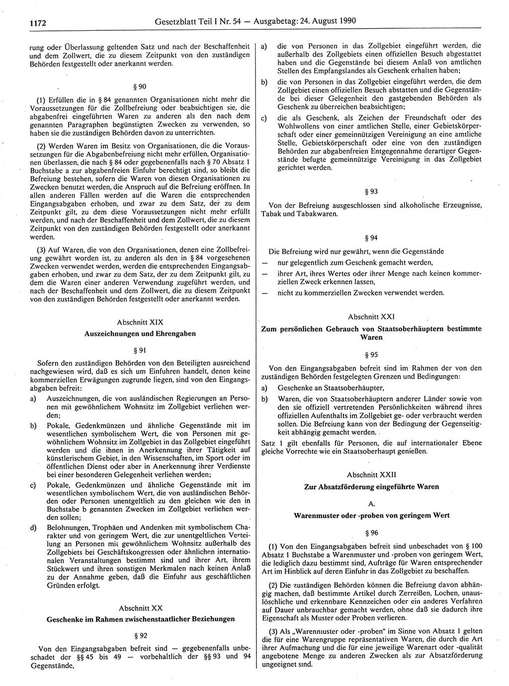 Gesetzblatt (GBl.) der Deutschen Demokratischen Republik (DDR) Teil Ⅰ 1990, Seite 1172 (GBl. DDR Ⅰ 1990, S. 1172)