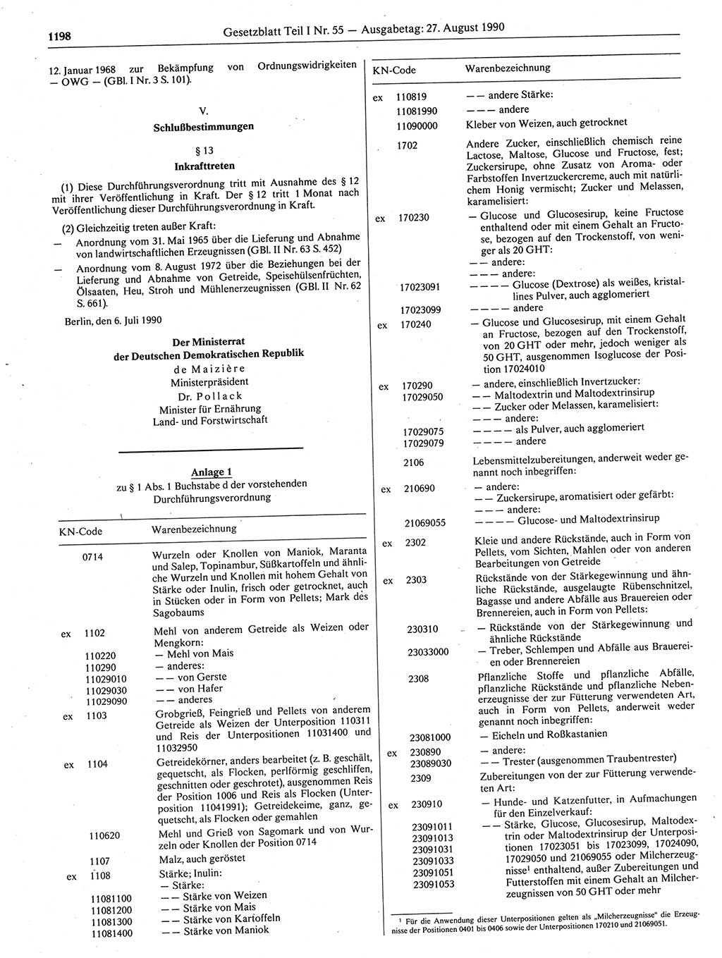 Gesetzblatt (GBl.) der Deutschen Demokratischen Republik (DDR) Teil Ⅰ 1990, Seite 1198 (GBl. DDR Ⅰ 1990, S. 1198)