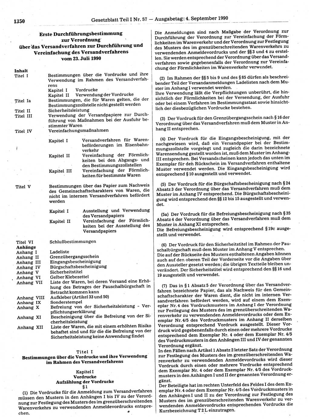 Gesetzblatt (GBl.) der Deutschen Demokratischen Republik (DDR) Teil Ⅰ 1990, Seite 1350 (GBl. DDR Ⅰ 1990, S. 1350)