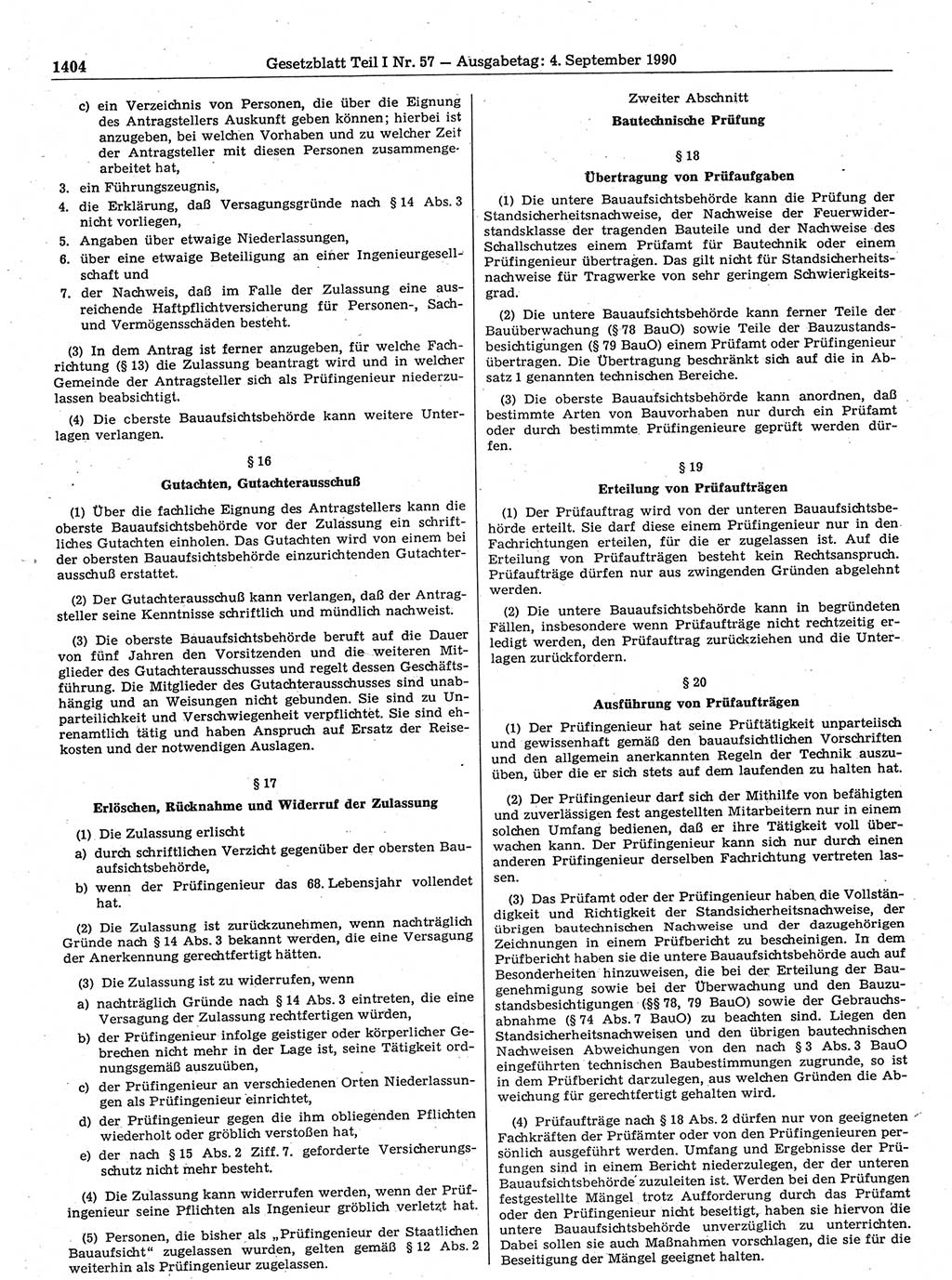 Gesetzblatt (GBl.) der Deutschen Demokratischen Republik (DDR) Teil Ⅰ 1990, Seite 1404 (GBl. DDR Ⅰ 1990, S. 1404)