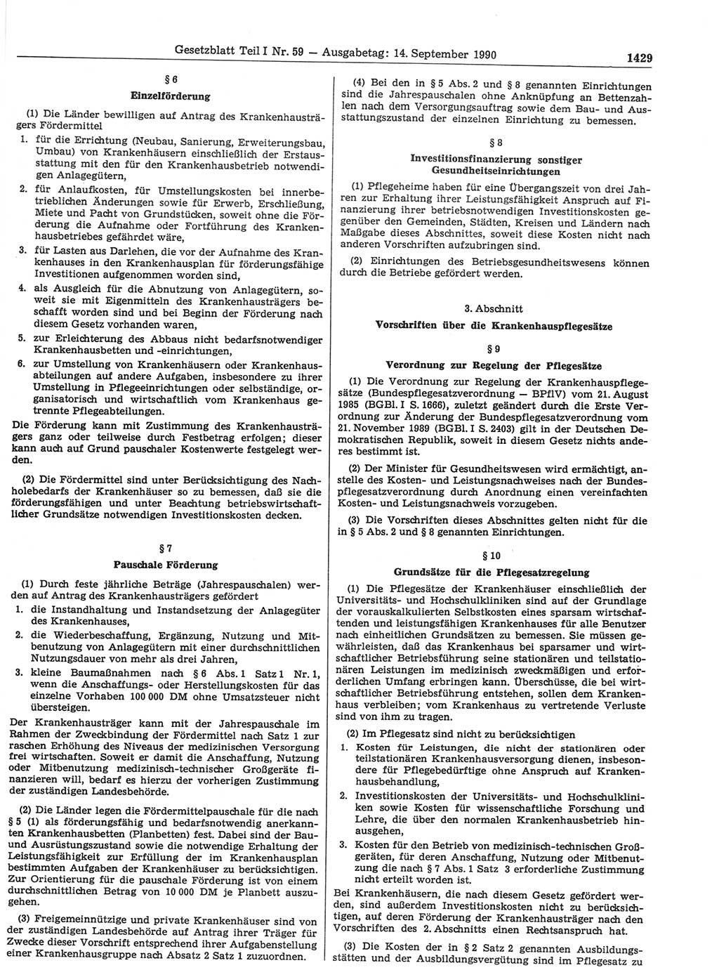 Gesetzblatt (GBl.) der Deutschen Demokratischen Republik (DDR) Teil Ⅰ 1990, Seite 1429 (GBl. DDR Ⅰ 1990, S. 1429)