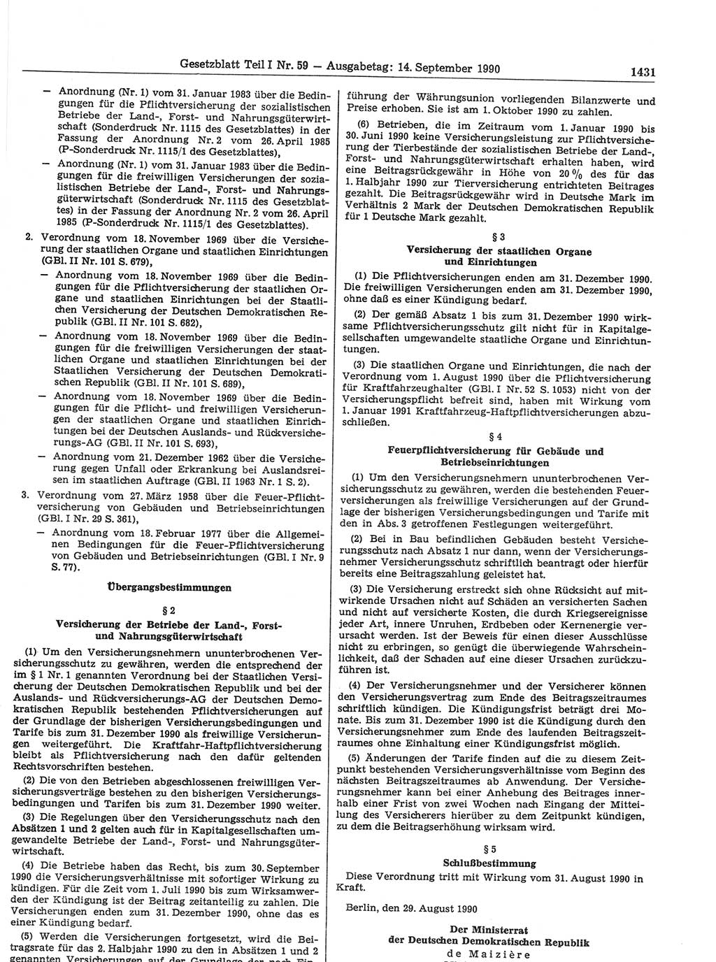 Gesetzblatt (GBl.) der Deutschen Demokratischen Republik (DDR) Teil Ⅰ 1990, Seite 1431 (GBl. DDR Ⅰ 1990, S. 1431)