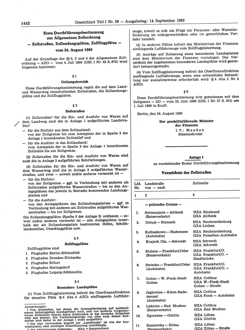 Gesetzblatt (GBl.) der Deutschen Demokratischen Republik (DDR) Teil Ⅰ 1990, Seite 1442 (GBl. DDR Ⅰ 1990, S. 1442)