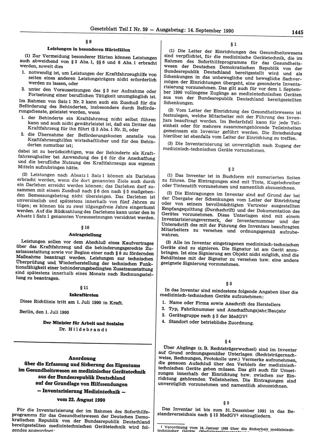 Gesetzblatt (GBl.) der Deutschen Demokratischen Republik (DDR) Teil Ⅰ 1990, Seite 1445 (GBl. DDR Ⅰ 1990, S. 1445)