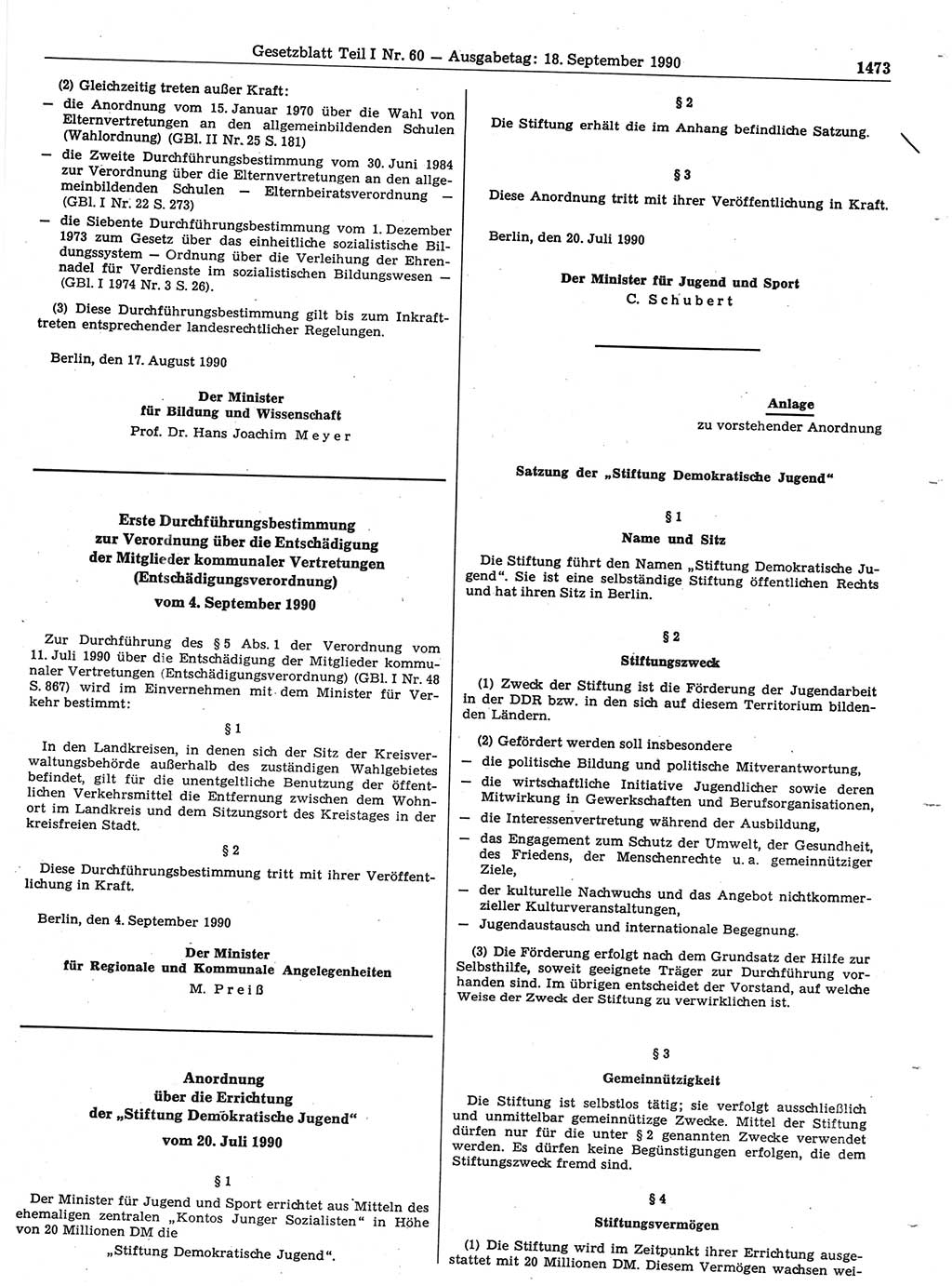 Gesetzblatt (GBl.) der Deutschen Demokratischen Republik (DDR) Teil Ⅰ 1990, Seite 1473 (GBl. DDR Ⅰ 1990, S. 1473)