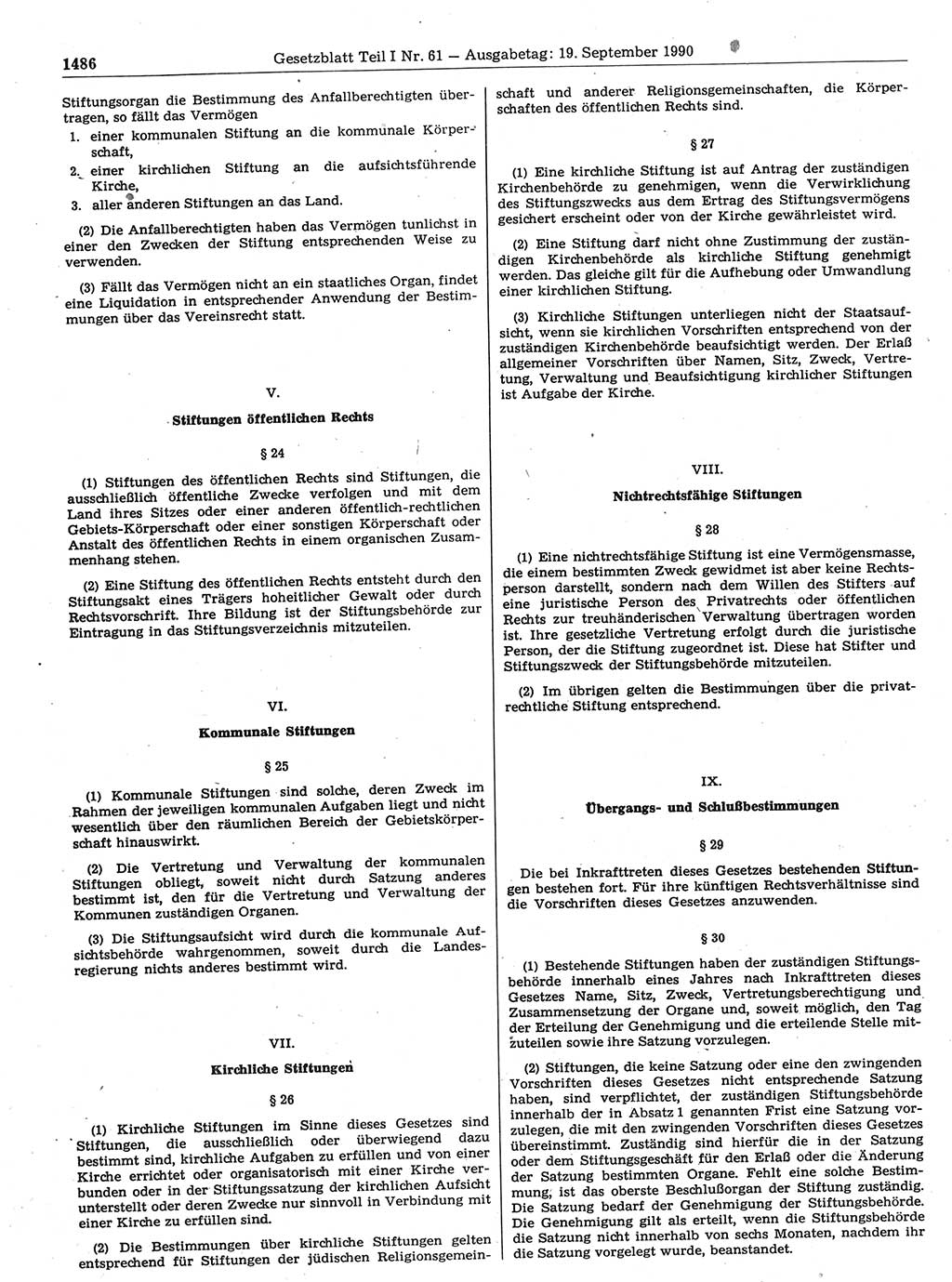 Gesetzblatt (GBl.) der Deutschen Demokratischen Republik (DDR) Teil Ⅰ 1990, Seite 1486 (GBl. DDR Ⅰ 1990, S. 1486)