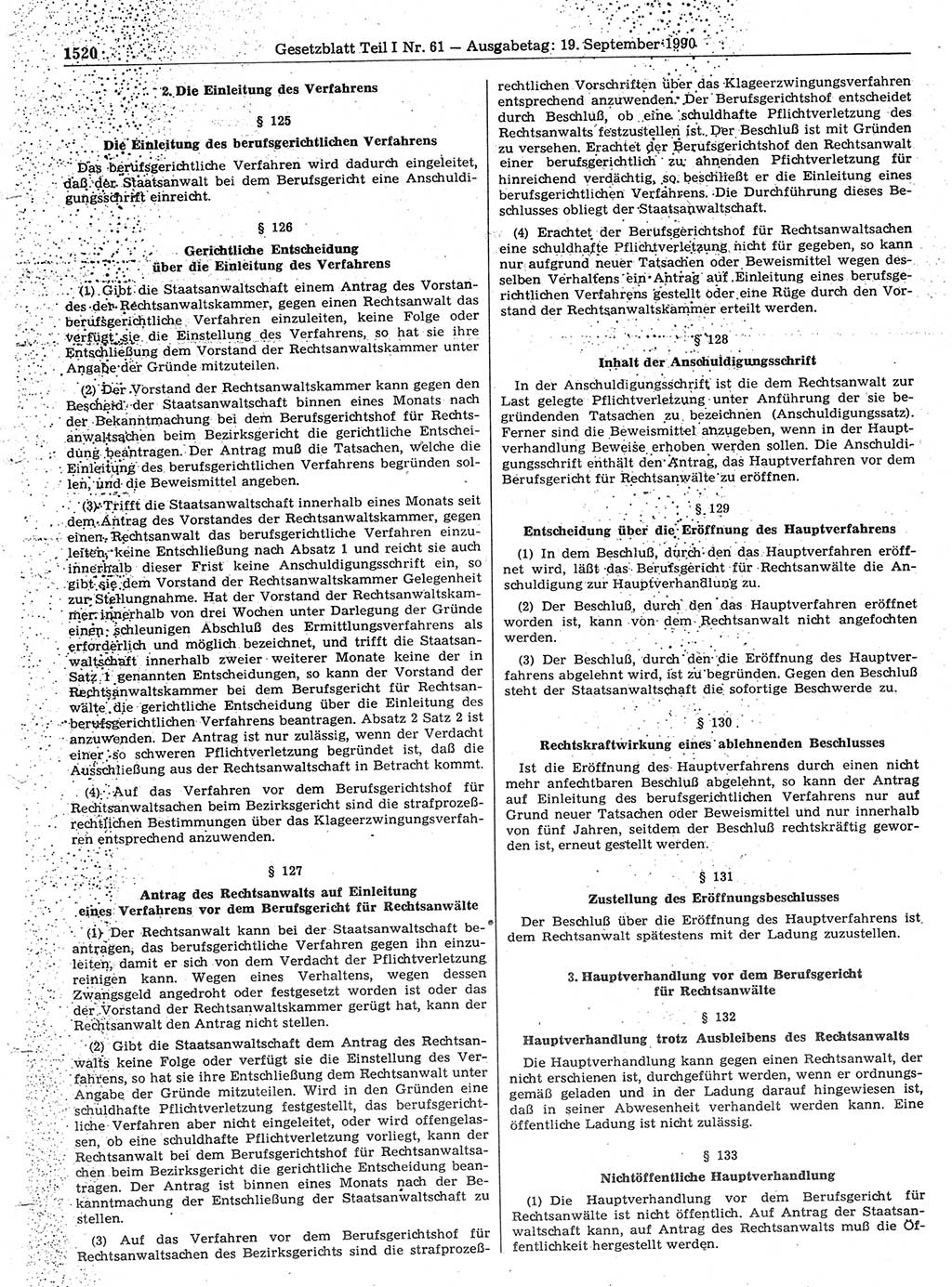 Gesetzblatt (GBl.) der Deutschen Demokratischen Republik (DDR) Teil Ⅰ 1990, Seite 1520 (GBl. DDR Ⅰ 1990, S. 1520)