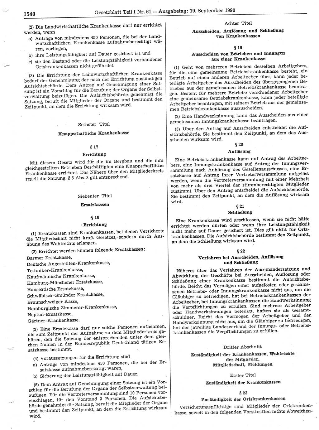 Gesetzblatt (GBl.) der Deutschen Demokratischen Republik (DDR) Teil Ⅰ 1990, Seite 1540 (GBl. DDR Ⅰ 1990, S. 1540)