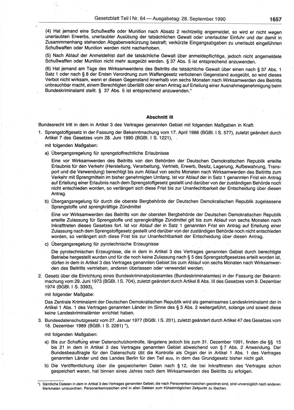 Gesetzblatt (GBl.) der Deutschen Demokratischen Republik (DDR) Teil Ⅰ 1990, Seite 1657 (GBl. DDR Ⅰ 1990, S. 1657)