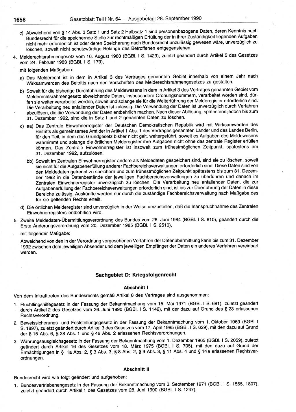 Gesetzblatt (GBl.) der Deutschen Demokratischen Republik (DDR) Teil Ⅰ 1990, Seite 1658 (GBl. DDR Ⅰ 1990, S. 1658)