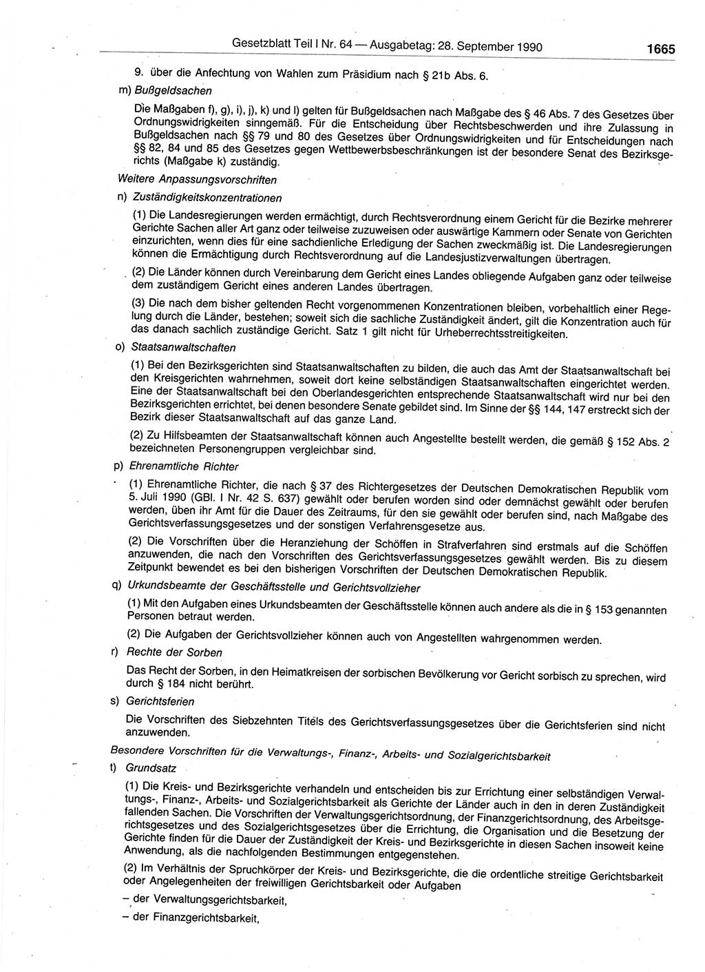 Gesetzblatt (GBl.) der Deutschen Demokratischen Republik (DDR) Teil Ⅰ 1990, Seite 1665 (GBl. DDR Ⅰ 1990, S. 1665)