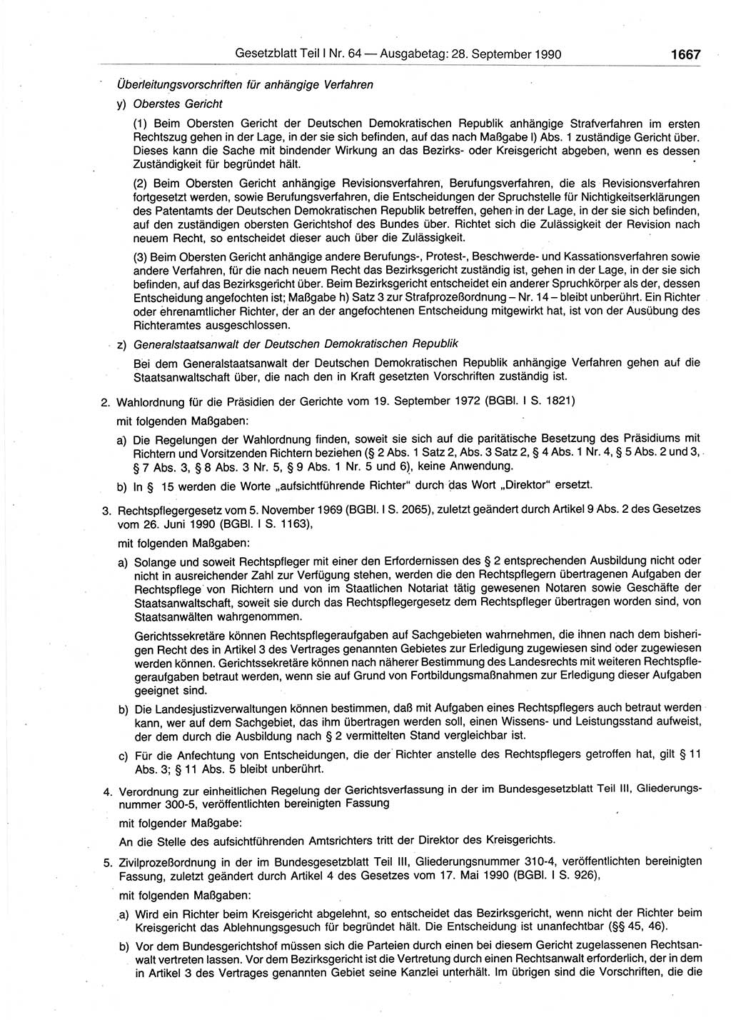 Gesetzblatt (GBl.) der Deutschen Demokratischen Republik (DDR) Teil Ⅰ 1990, Seite 1667 (GBl. DDR Ⅰ 1990, S. 1667)