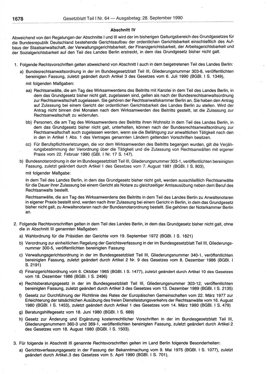 Gesetzblatt (GBl.) der Deutschen Demokratischen Republik (DDR) Teil Ⅰ 1990, Seite 1678 (GBl. DDR Ⅰ 1990, S. 1678)