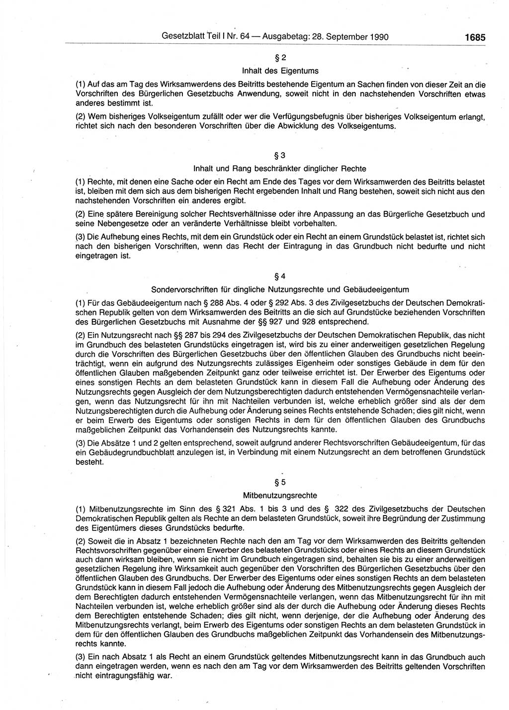 Gesetzblatt (GBl.) der Deutschen Demokratischen Republik (DDR) Teil Ⅰ 1990, Seite 1685 (GBl. DDR Ⅰ 1990, S. 1685)