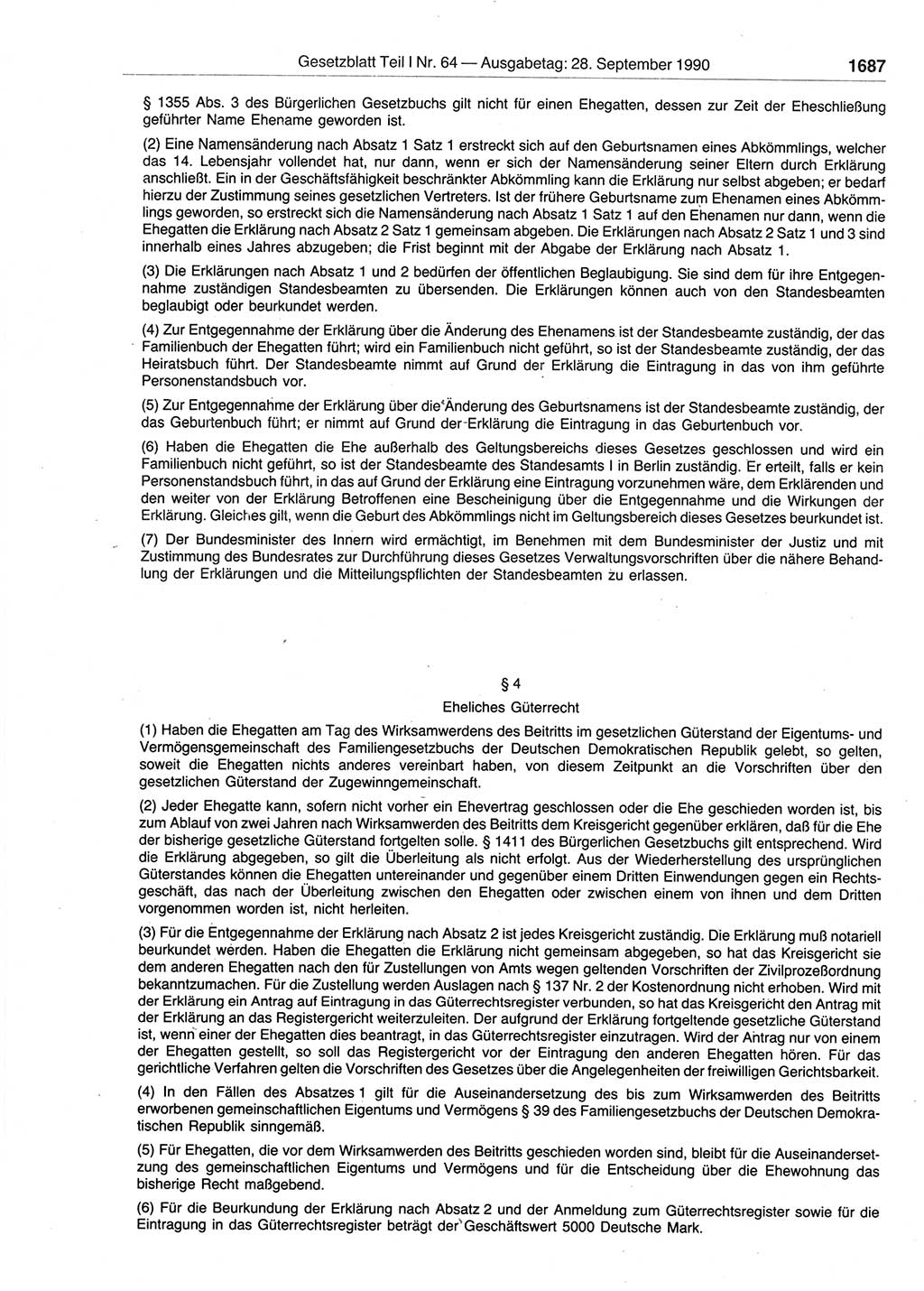 Gesetzblatt (GBl.) der Deutschen Demokratischen Republik (DDR) Teil Ⅰ 1990, Seite 1687 (GBl. DDR Ⅰ 1990, S. 1687)