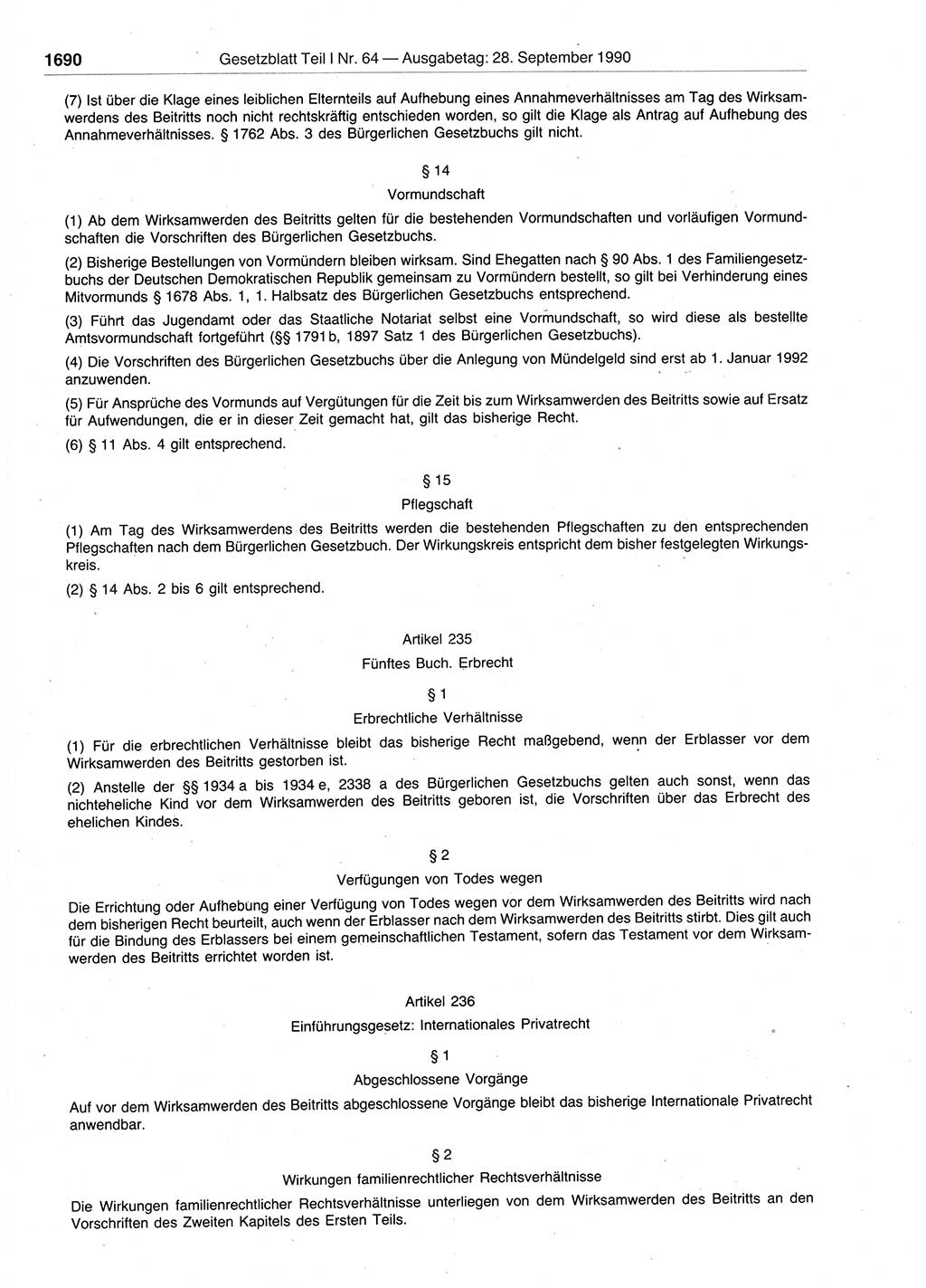 Gesetzblatt (GBl.) der Deutschen Demokratischen Republik (DDR) Teil Ⅰ 1990, Seite 1690 (GBl. DDR Ⅰ 1990, S. 1690)