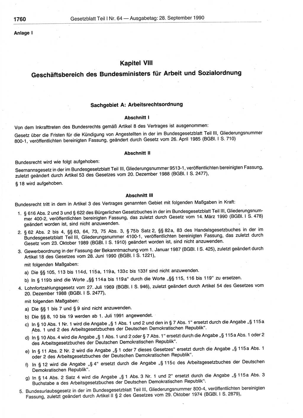 Gesetzblatt (GBl.) der Deutschen Demokratischen Republik (DDR) Teil Ⅰ 1990, Seite 1760 (GBl. DDR Ⅰ 1990, S. 1760)