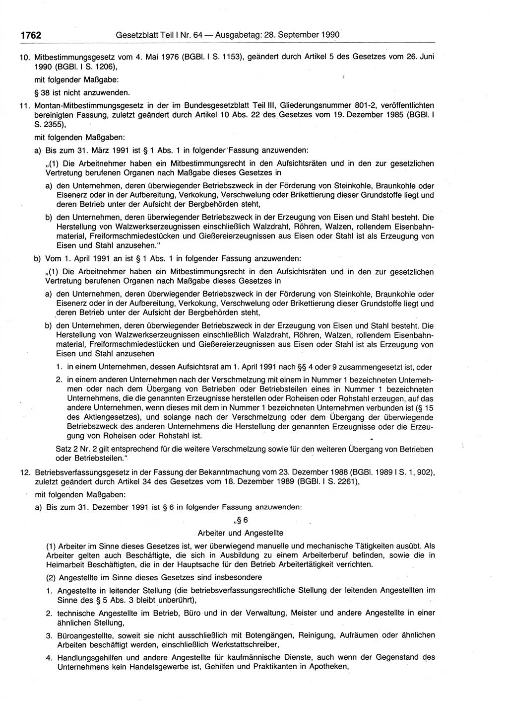 Gesetzblatt (GBl.) der Deutschen Demokratischen Republik (DDR) Teil Ⅰ 1990, Seite 1762 (GBl. DDR Ⅰ 1990, S. 1762)