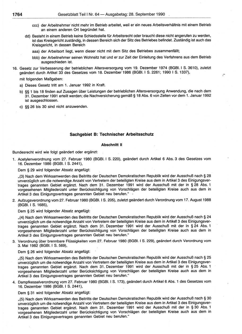 Gesetzblatt (GBl.) der Deutschen Demokratischen Republik (DDR) Teil Ⅰ 1990, Seite 1764 (GBl. DDR Ⅰ 1990, S. 1764)