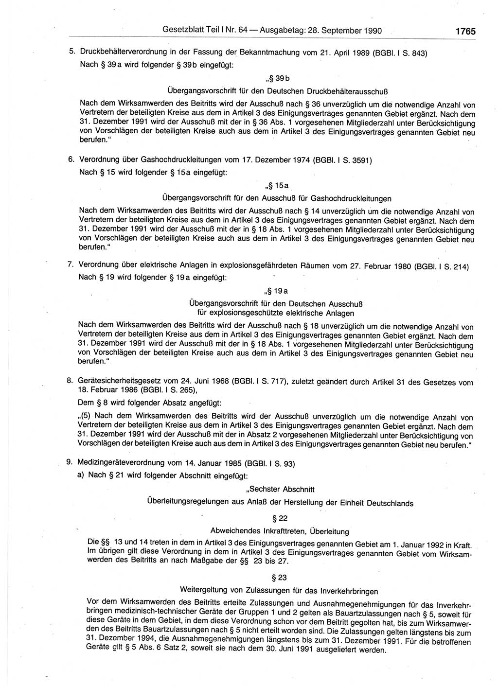 Gesetzblatt (GBl.) der Deutschen Demokratischen Republik (DDR) Teil Ⅰ 1990, Seite 1765 (GBl. DDR Ⅰ 1990, S. 1765)