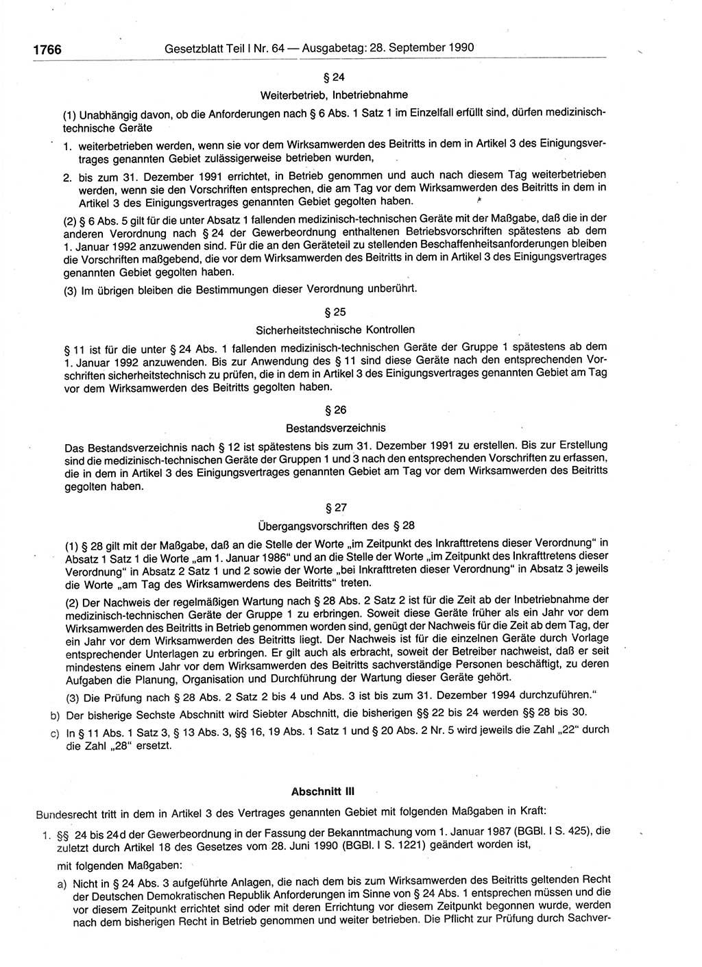 Gesetzblatt (GBl.) der Deutschen Demokratischen Republik (DDR) Teil Ⅰ 1990, Seite 1766 (GBl. DDR Ⅰ 1990, S. 1766)