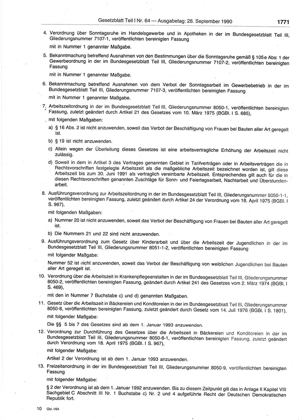 Gesetzblatt (GBl.) der Deutschen Demokratischen Republik (DDR) Teil Ⅰ 1990, Seite 1771 (GBl. DDR Ⅰ 1990, S. 1771)