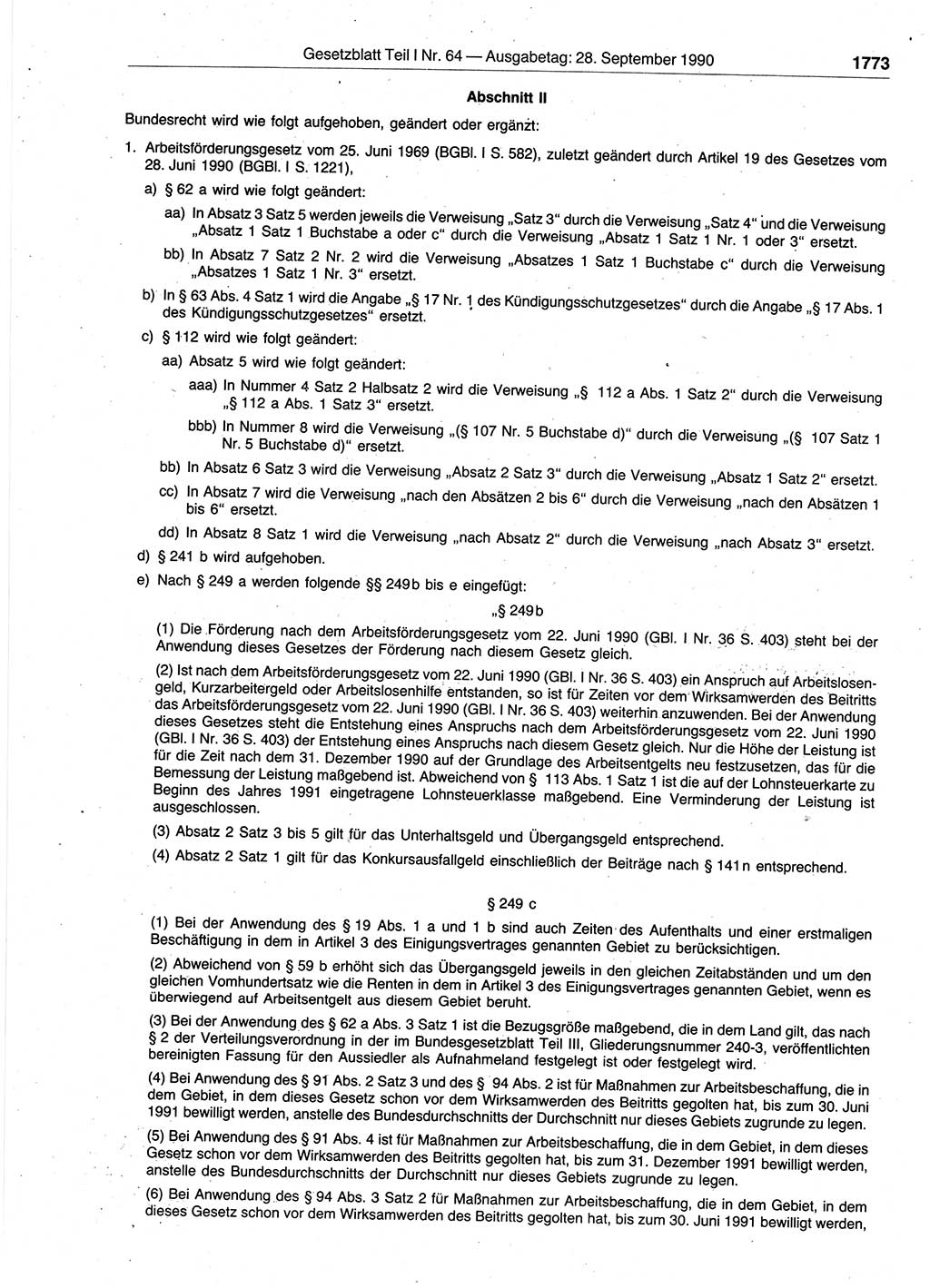 Gesetzblatt (GBl.) der Deutschen Demokratischen Republik (DDR) Teil Ⅰ 1990, Seite 1773 (GBl. DDR Ⅰ 1990, S. 1773)