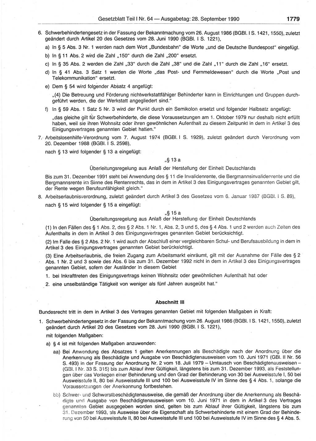 Gesetzblatt (GBl.) der Deutschen Demokratischen Republik (DDR) Teil Ⅰ 1990, Seite 1779 (GBl. DDR Ⅰ 1990, S. 1779)