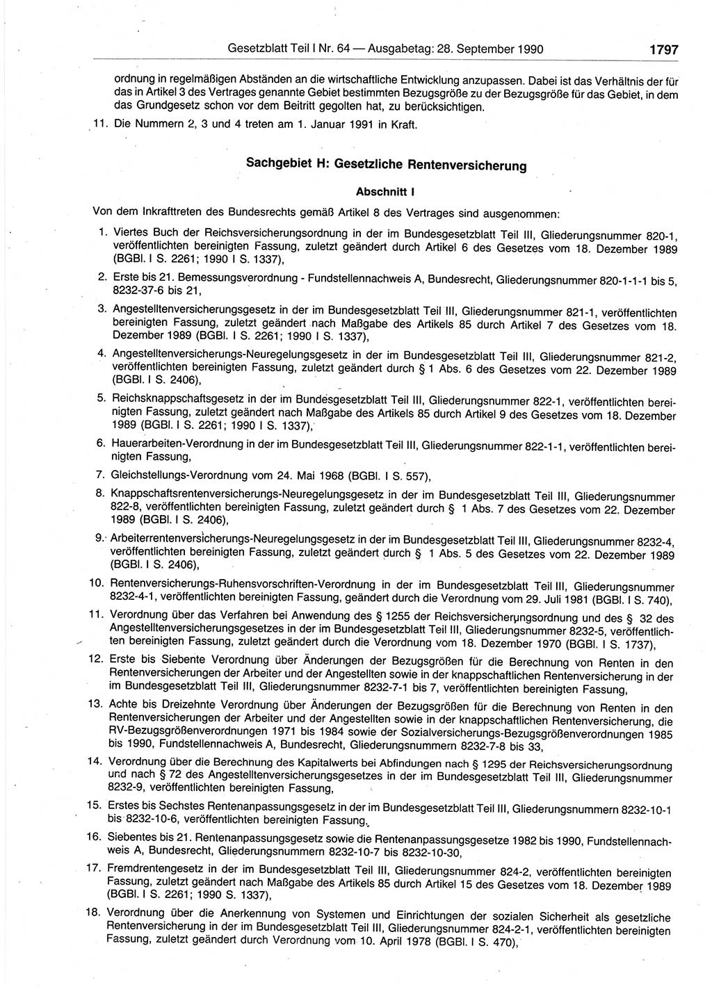 Gesetzblatt (GBl.) der Deutschen Demokratischen Republik (DDR) Teil Ⅰ 1990, Seite 1797 (GBl. DDR Ⅰ 1990, S. 1797)