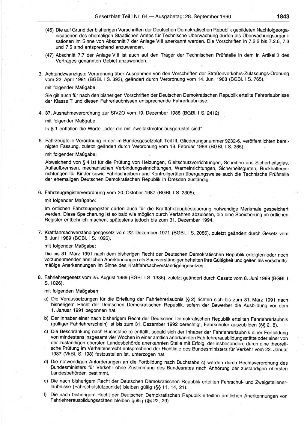 Gesetzblatt (GBl.) der Deutschen Demokratischen Republik (DDR) Teil Ⅰ 1990, Seite 1843 (GBl. DDR Ⅰ 1990, S. 1843)