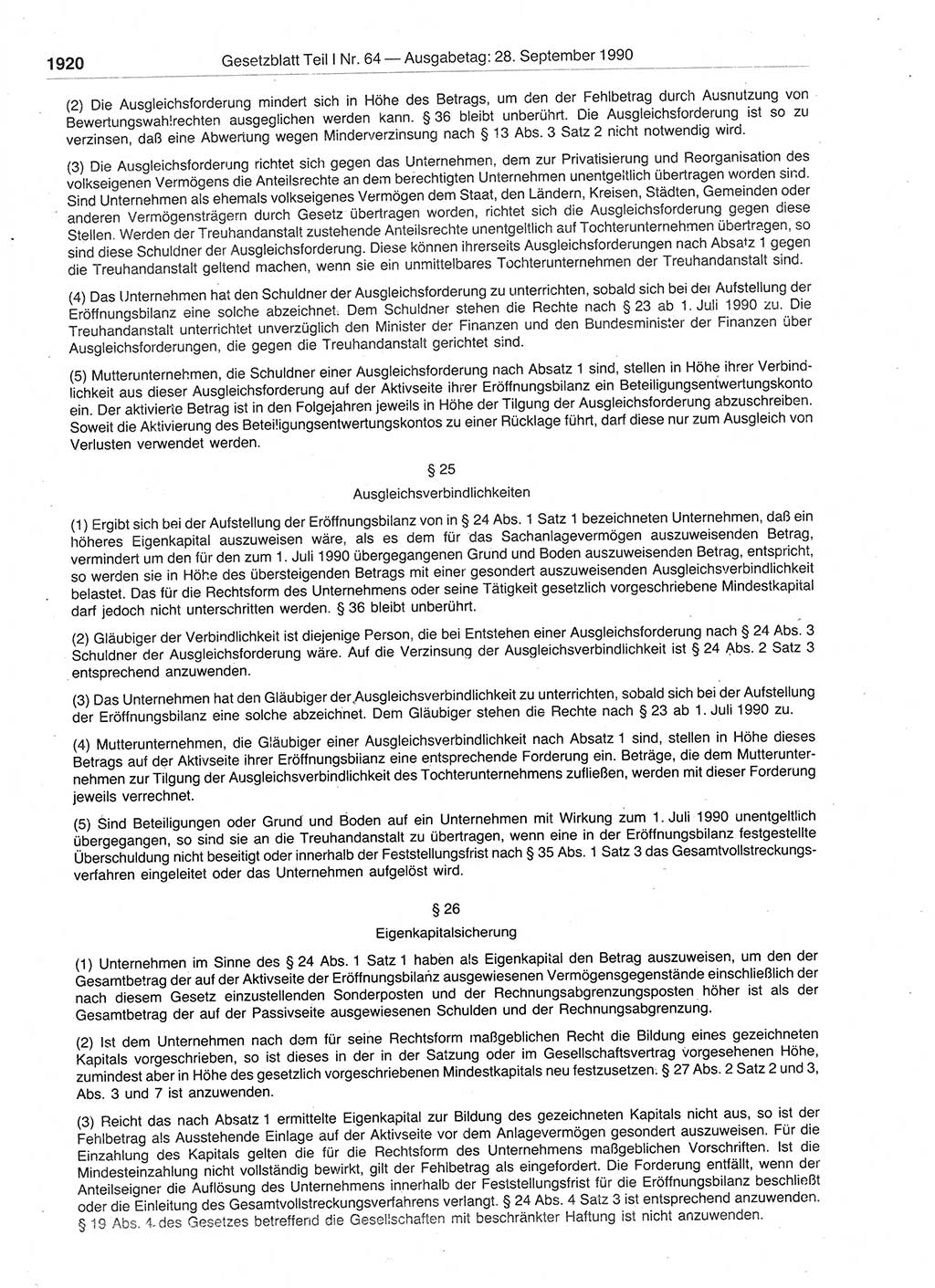 Gesetzblatt (GBl.) der Deutschen Demokratischen Republik (DDR) Teil Ⅰ 1990, Seite 1920 (GBl. DDR Ⅰ 1990, S. 1920)