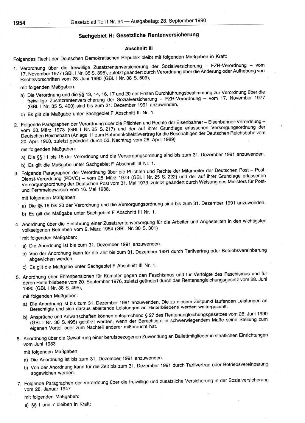 Gesetzblatt (GBl.) der Deutschen Demokratischen Republik (DDR) Teil Ⅰ 1990, Seite 1954 (GBl. DDR Ⅰ 1990, S. 1954)