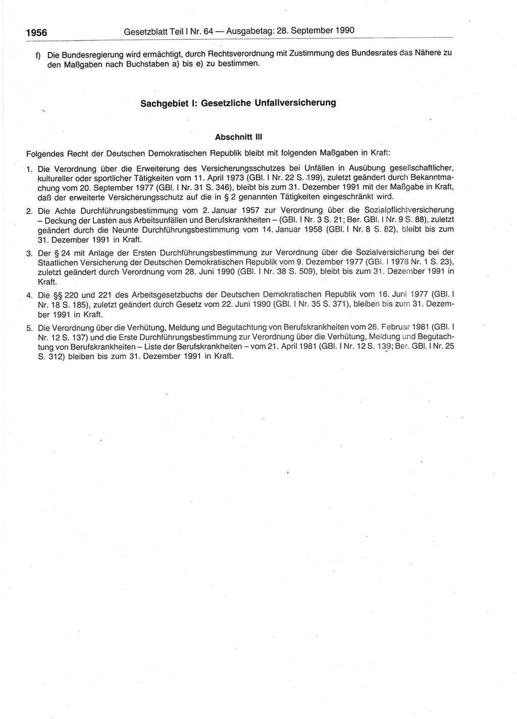 Gesetzblatt (GBl.) der Deutschen Demokratischen Republik (DDR) Teil Ⅰ 1990, Seite 1956 (GBl. DDR Ⅰ 1990, S. 1956)